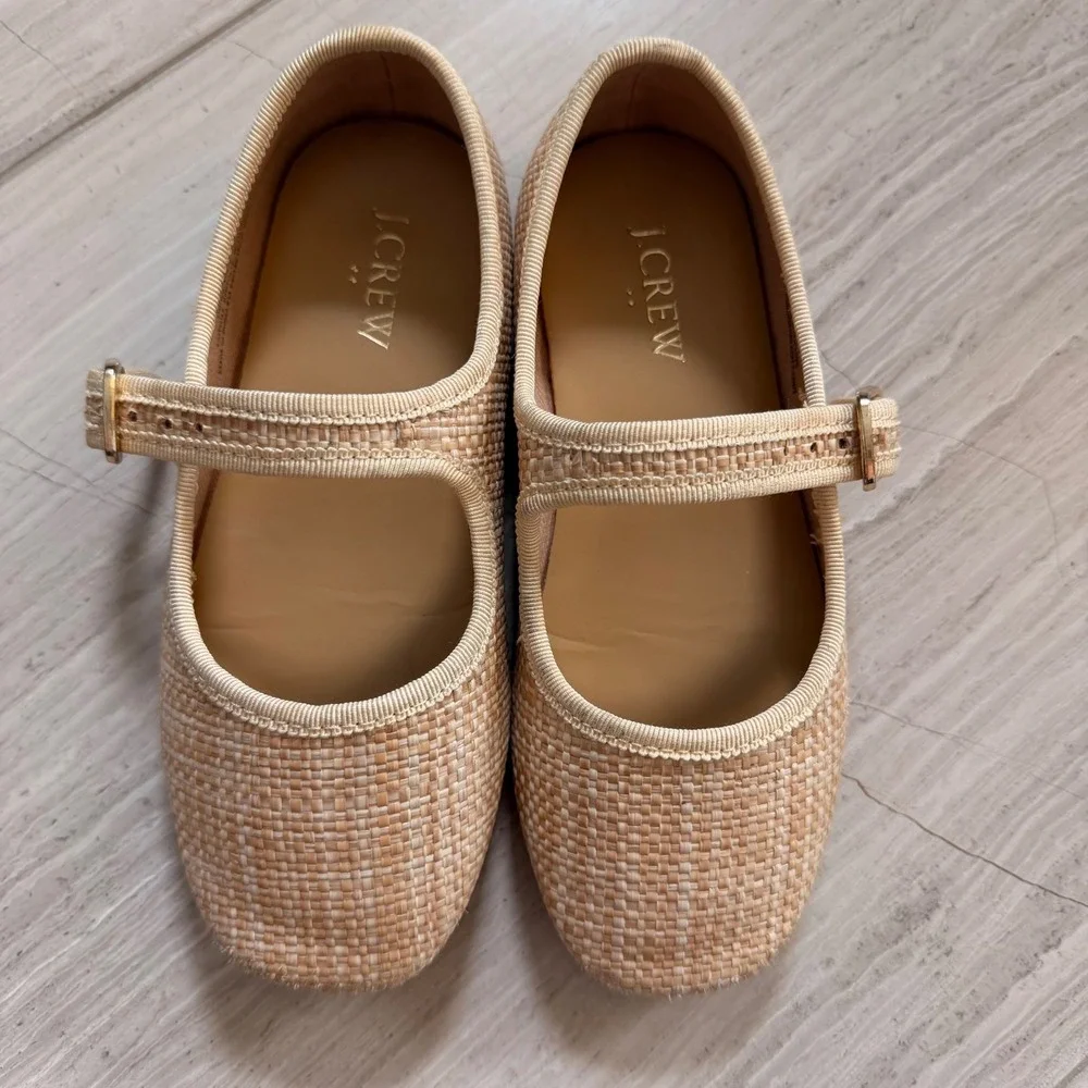 J.Crew Factory Mary Jane Flats Woven Raffia Natural Tan Dressy Trip BW246 K11